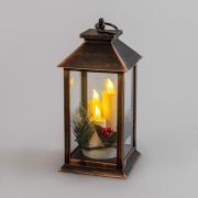 Фонарь декоративный 14х14х27см тепл. бел. со свечкой и шишкой корпус бронз. Neon-Night 513-048